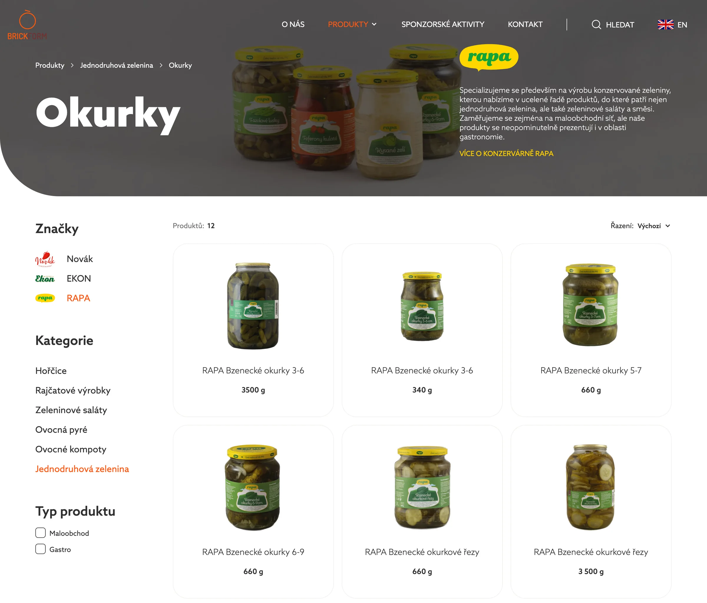 Katalog filtrovaný na okurky značky RAPA