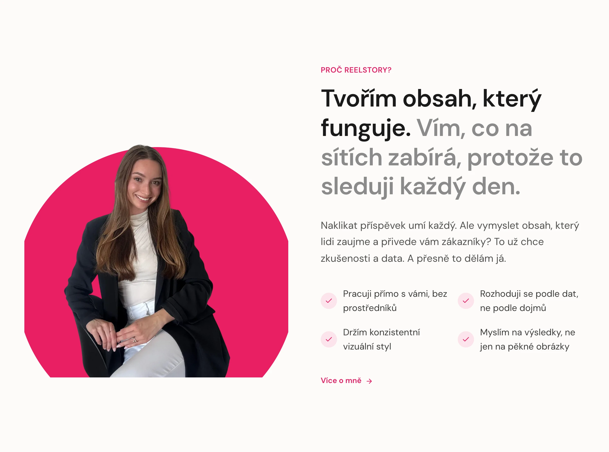 Sekce O mně s fotografií a popisem přístupu