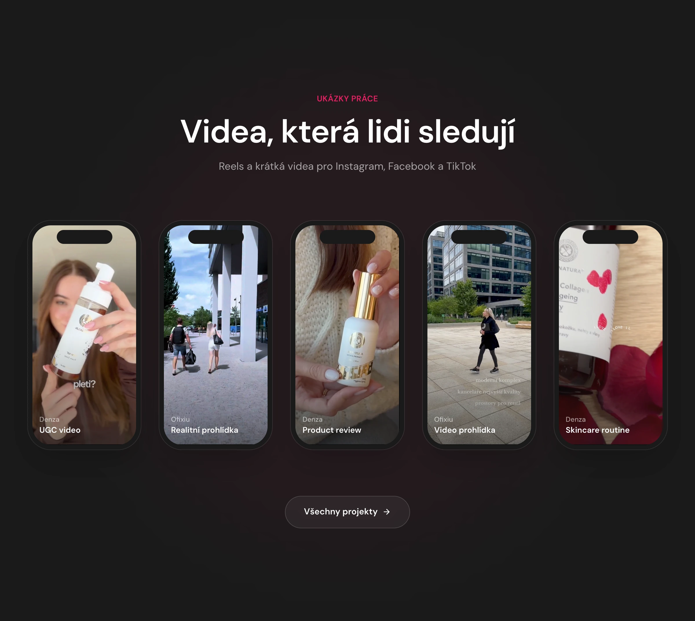 Tmavá sekce s ukázkami vertikálních videí