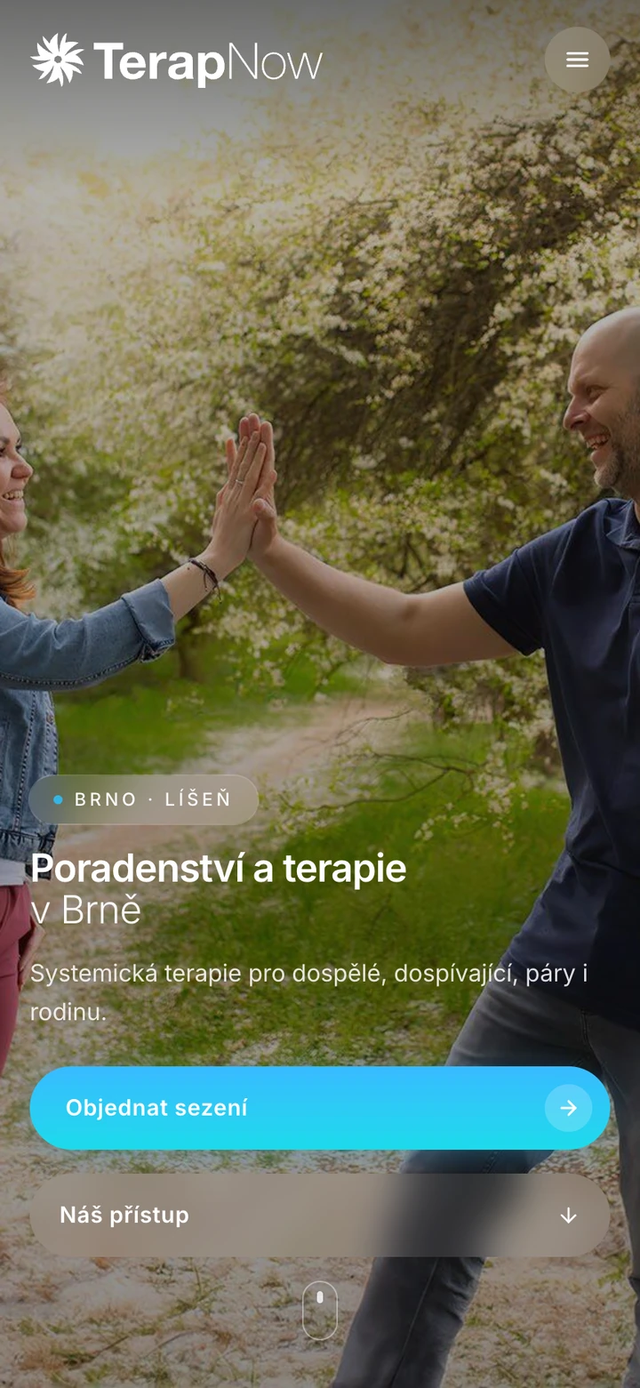 TerapNow – mobilní zobrazení